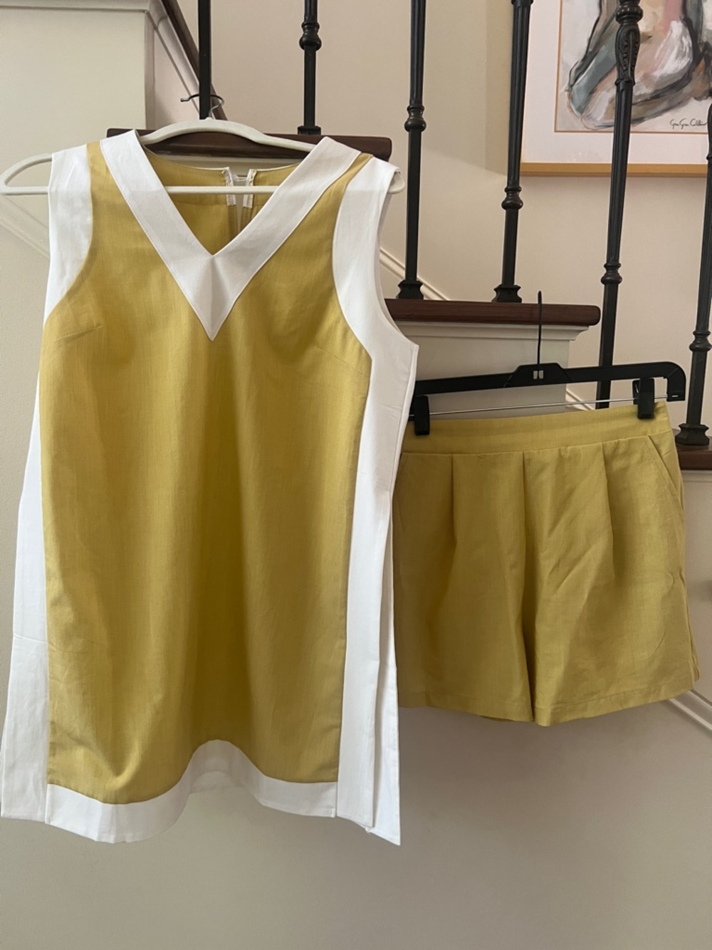Amazon Women's Two-Piece Tunic and Short Set in Mustard Yellow and White